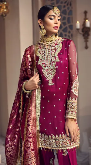 Pakistani organza and jacquard dress in purlpe color # P2345