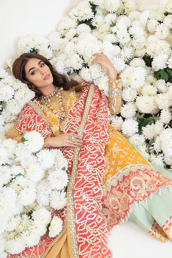 Pakistani Party Dress in Embroidered Kameez Trouser and Dupatta Style in Premium Fabric