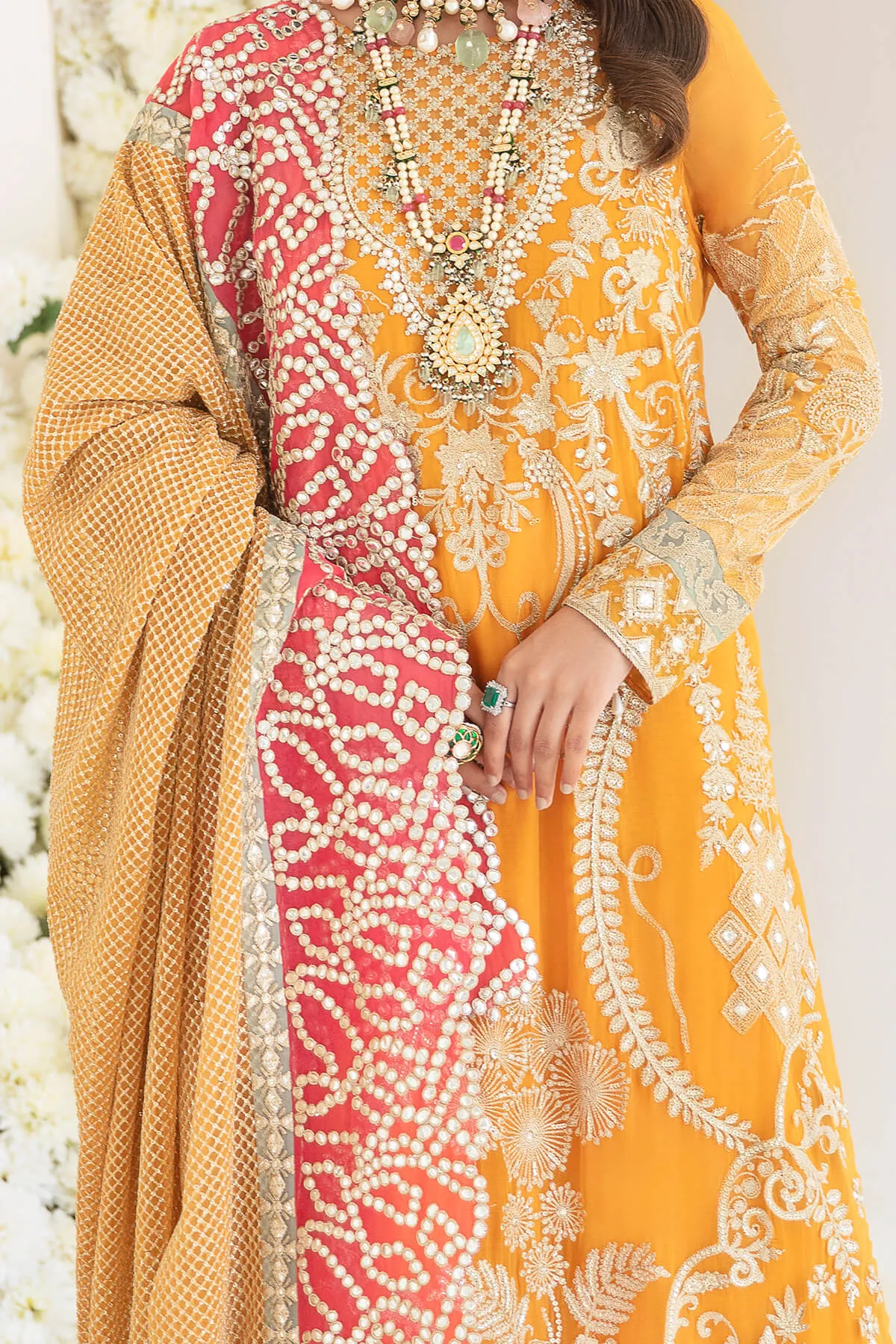 Pakistani Party Dress in Embroidered Kameez Trouser and Dupatta Style in Premium Fabric