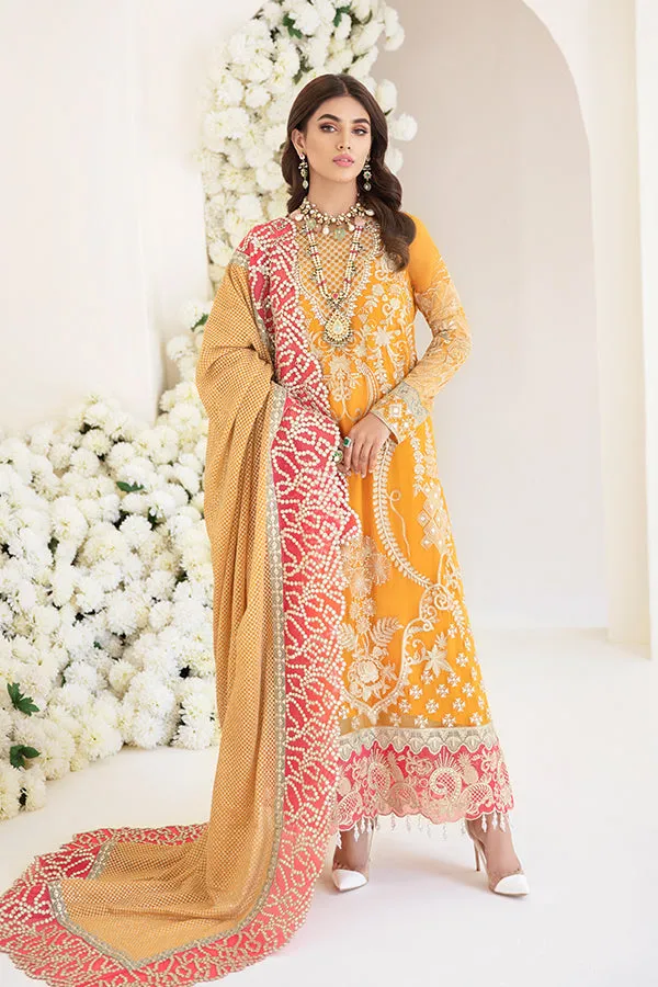 Pakistani Party Dress in Embroidered Kameez Trouser and Dupatta Style in Premium Fabric