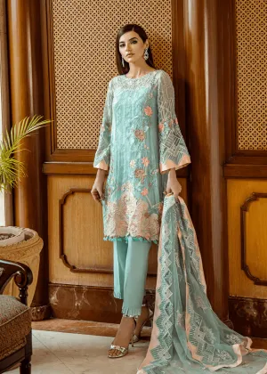 Pakistani thread embroidered dress in aqua blue color # P2298