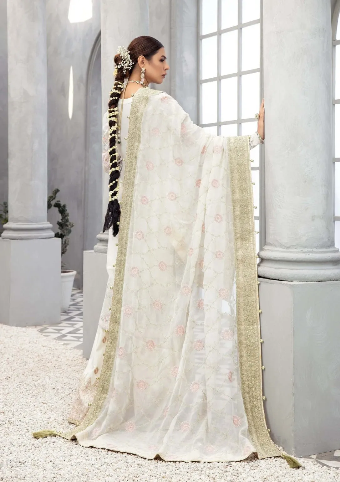 Pakistani White Dress in Wedding Sharara Kameez Style