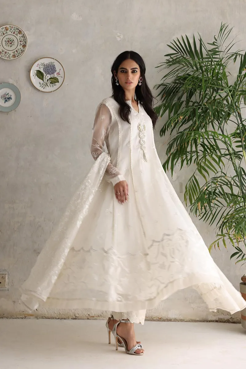 Pakistani Women's Clothes in Ethereal White Color #PF166