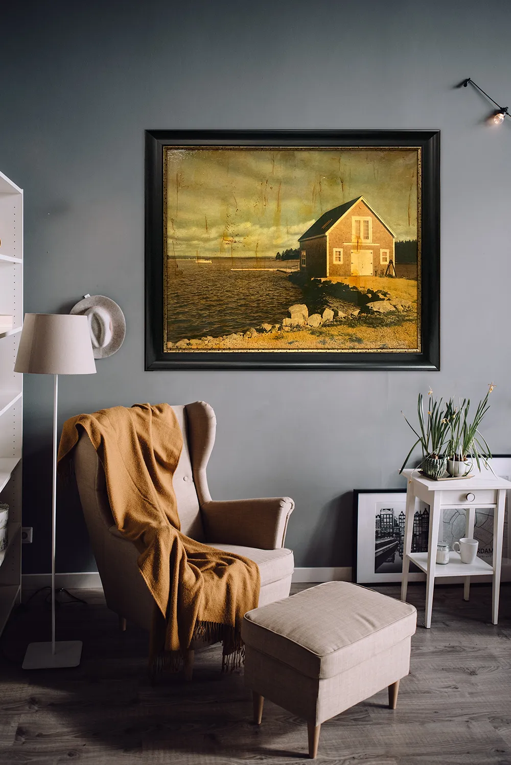 Pezhman Boathouse: Hand Embellished Framed Art Print