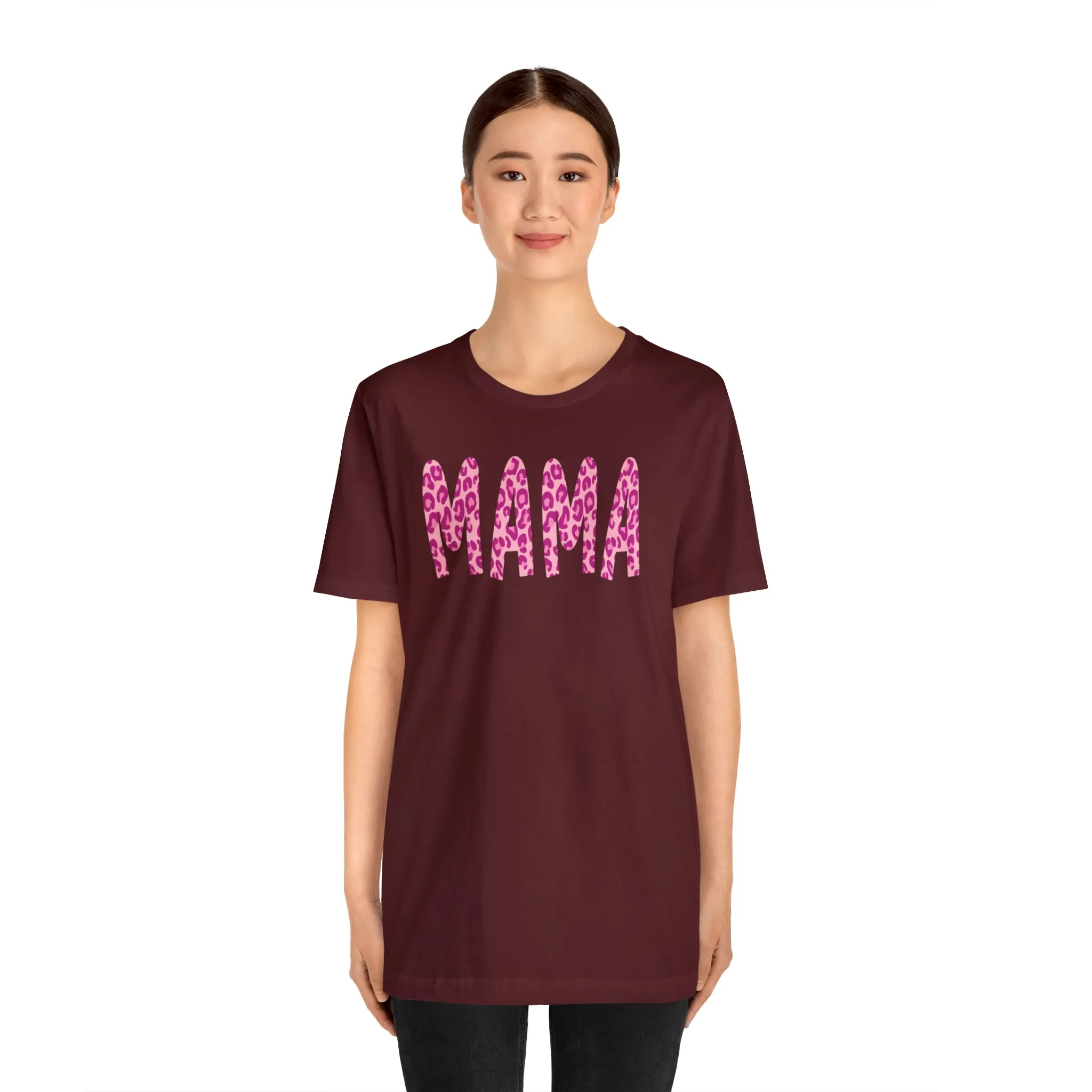 Pink Leopard Mama  T-Shirt | Love Mom Tee |  Bella Canvas 3001 Unisex |  Mother Short Sleeve Tshirt