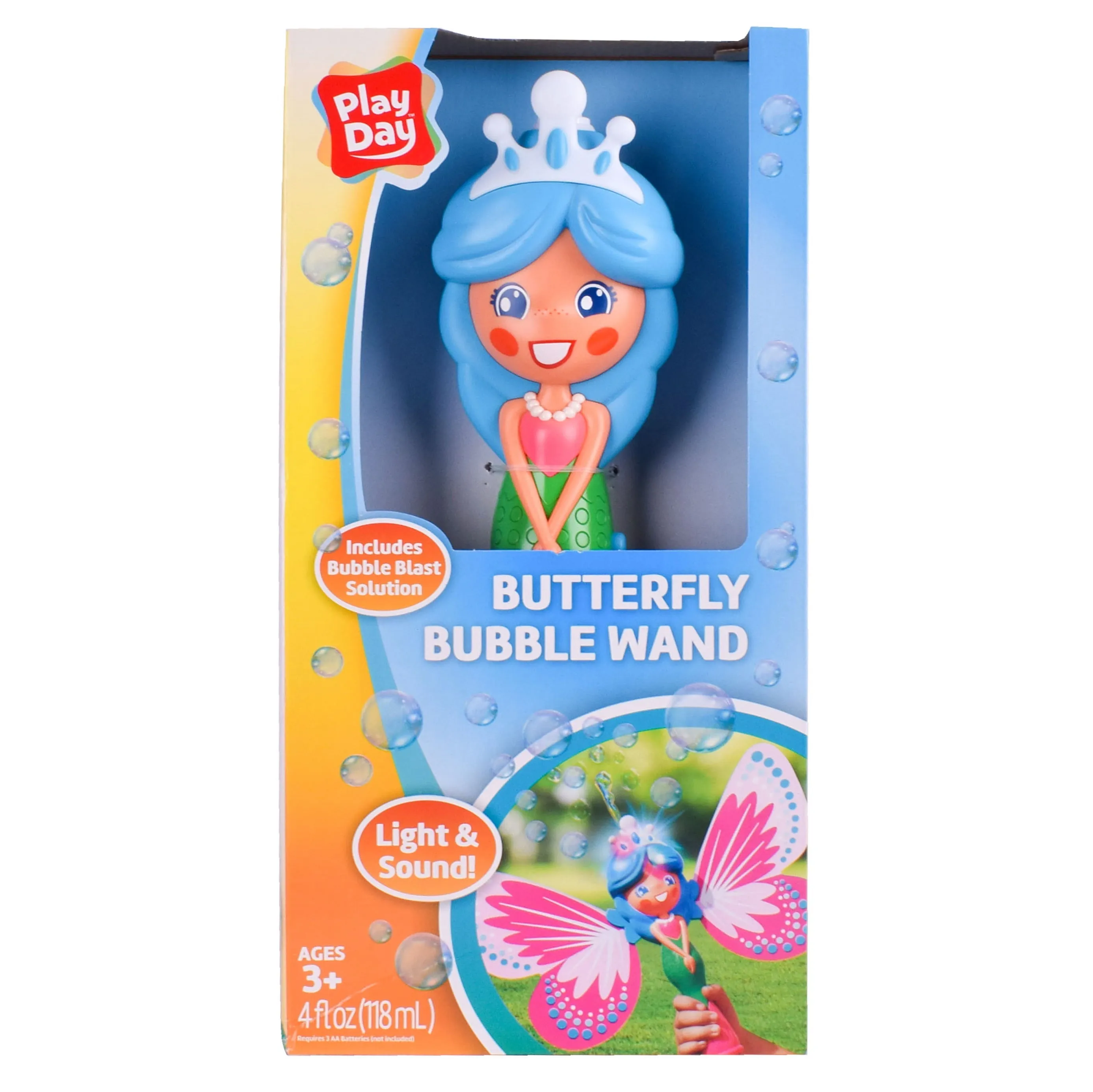 Play Day Butterfly Bubble Blowing Wand with Lights and Sounds, Includes Bubble