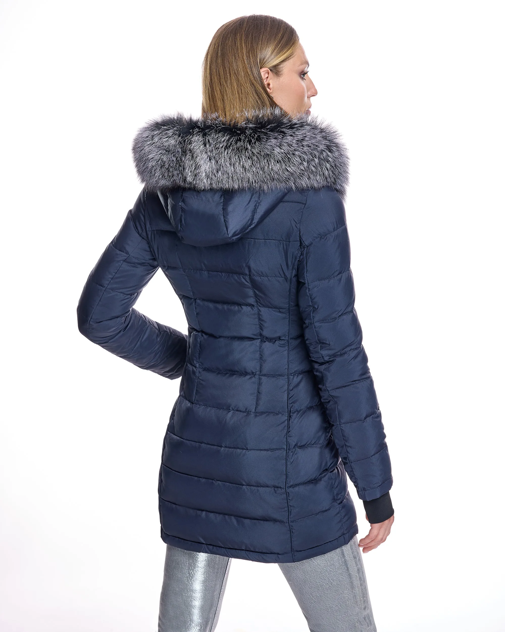 Poly Blend Jacket with Detachable Fox Trimmed Hood