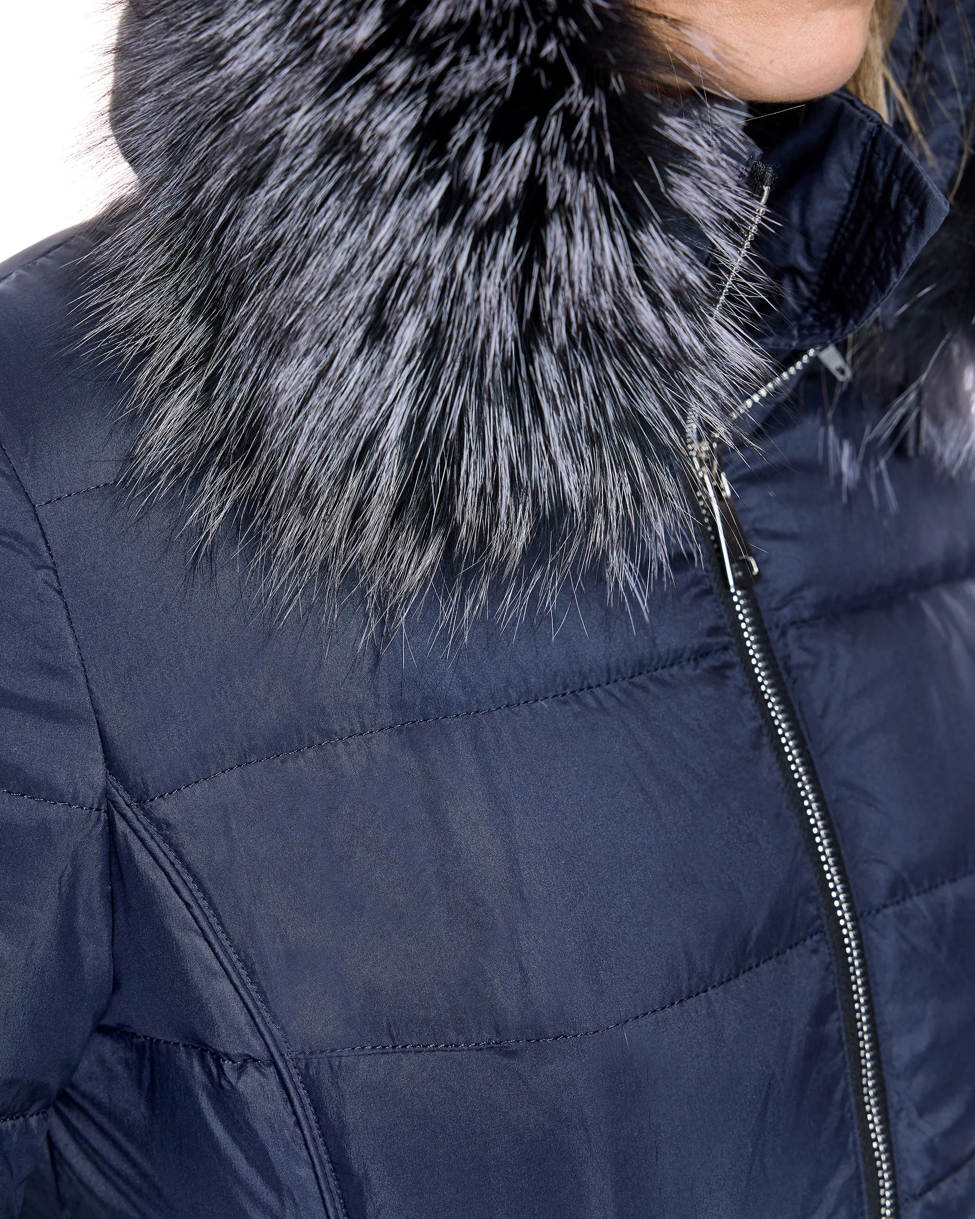 Poly Blend Jacket with Detachable Fox Trimmed Hood
