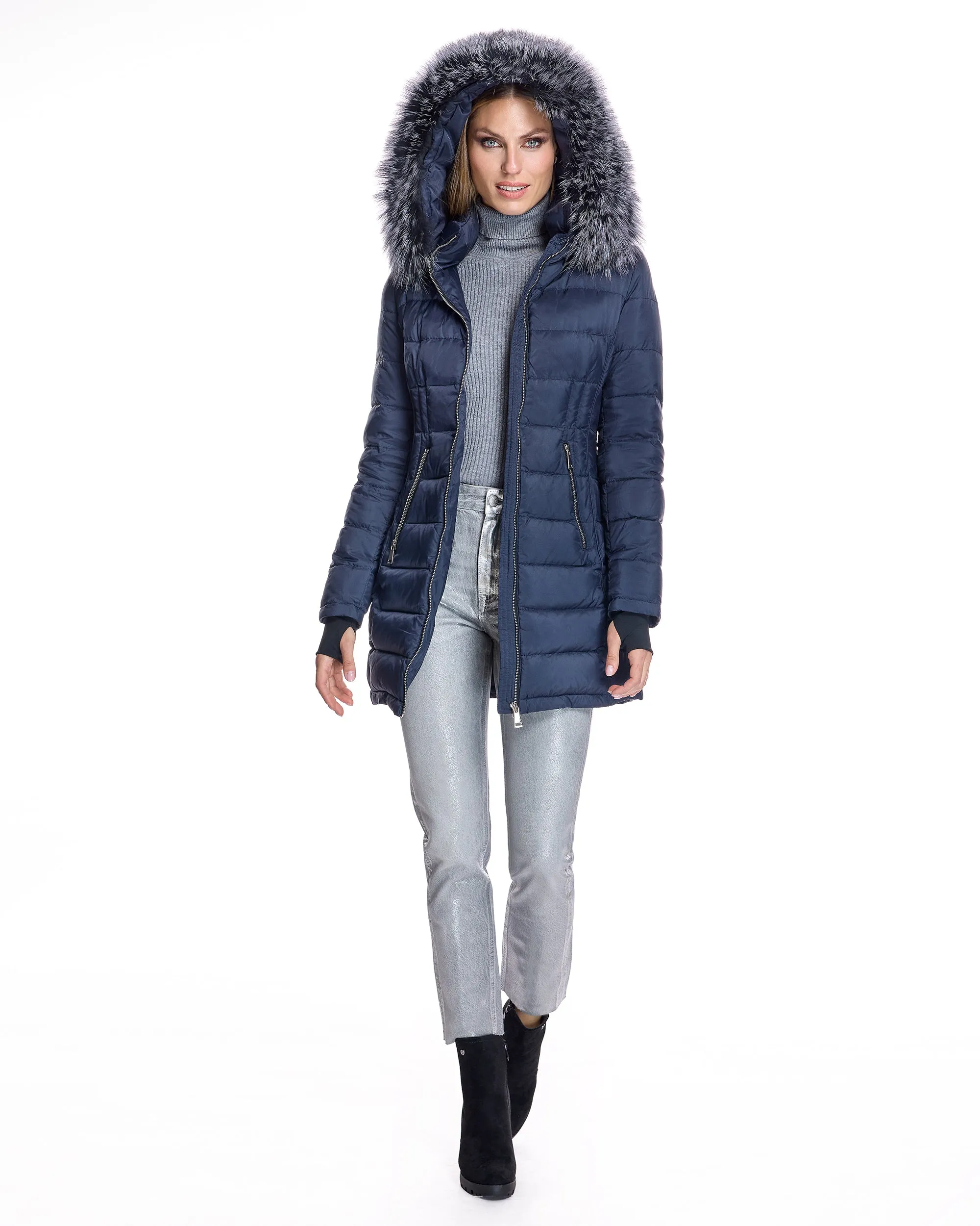 Poly Blend Jacket with Detachable Fox Trimmed Hood