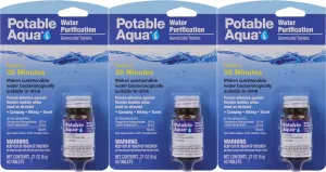 Potable Aqua Water Purification, Water Treatment Tablets - 50 Count Bottle (3 Pack)