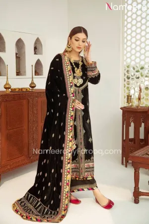 Pretty Pakistani Black Salwar Kameez Velvet Online #PN30