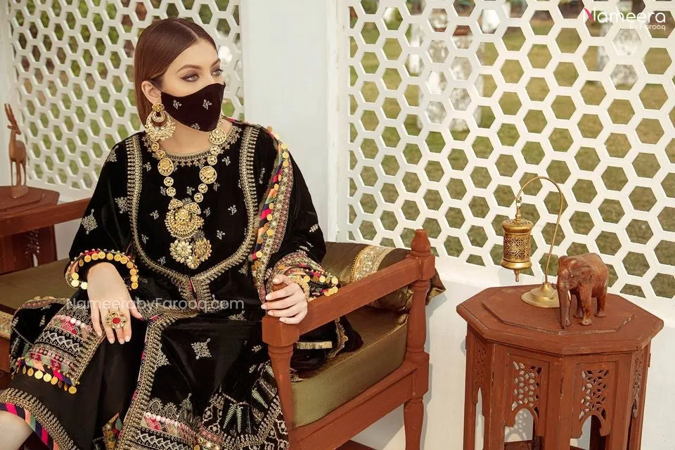 Pretty Pakistani Black Salwar Kameez Velvet Online #PN30