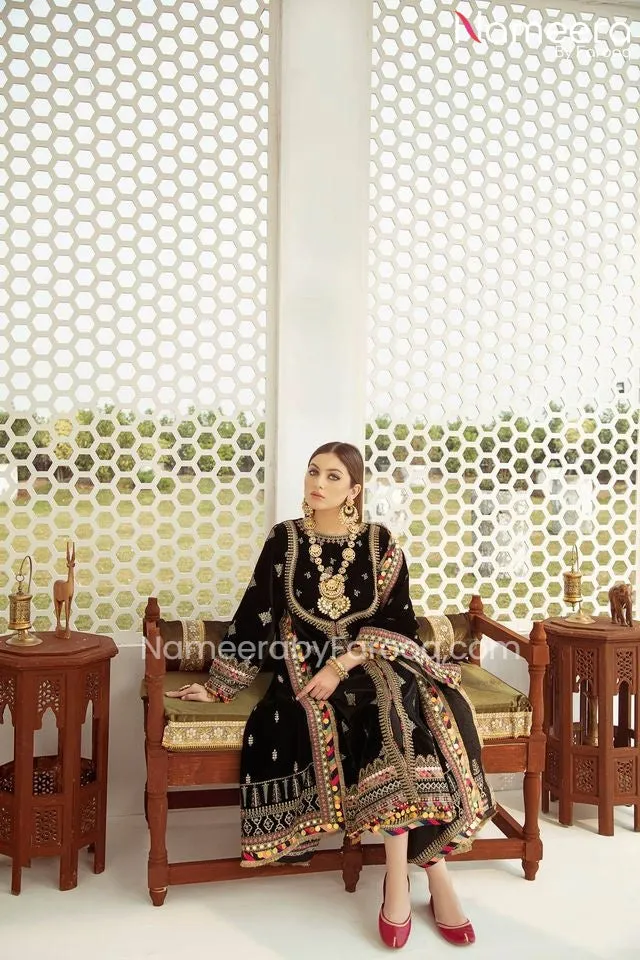 Pretty Pakistani Black Salwar Kameez Velvet Online #PN30