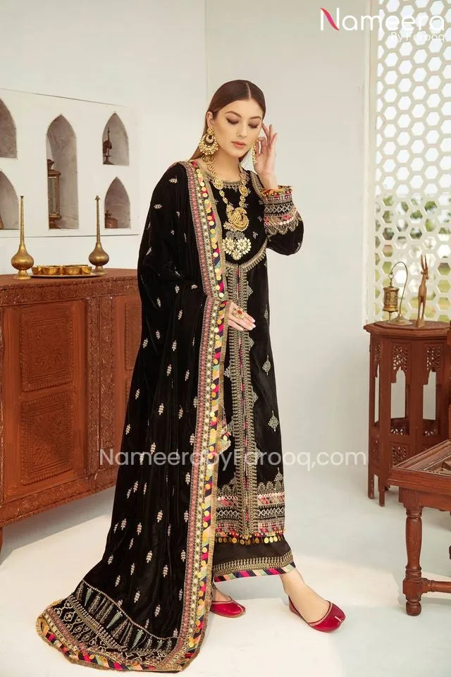 Pretty Pakistani Black Salwar Kameez Velvet Online #PN30