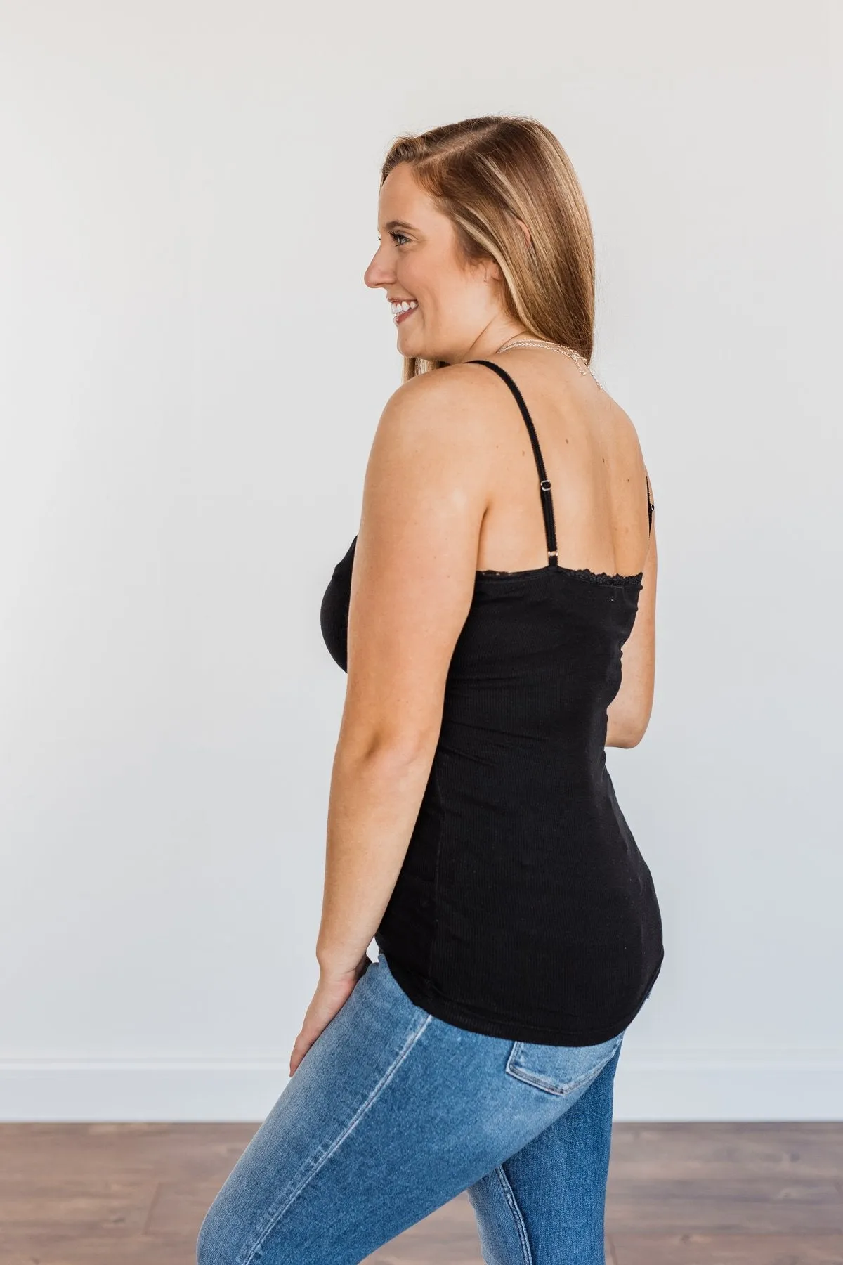 Pulse Basics Lace Trimmed Tank Top- Black