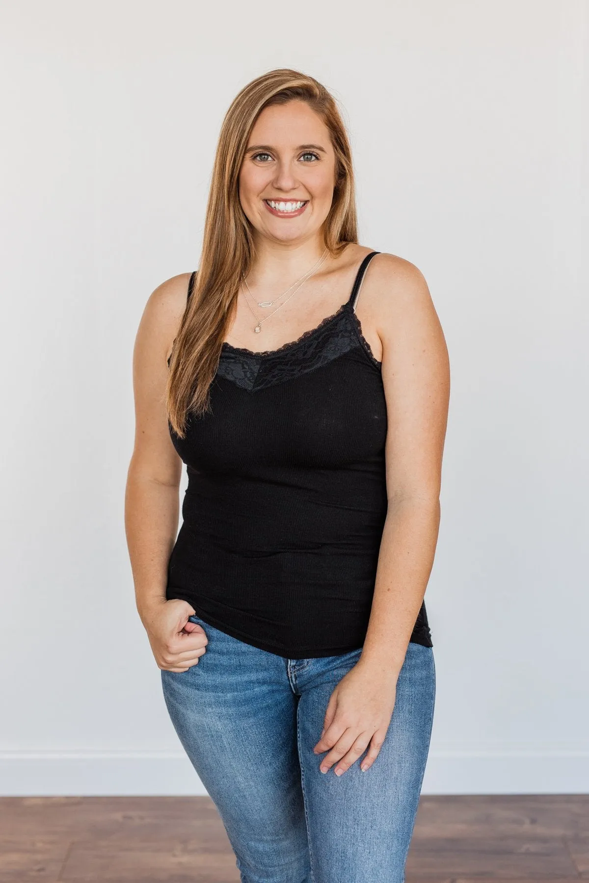 Pulse Basics Lace Trimmed Tank Top- Black