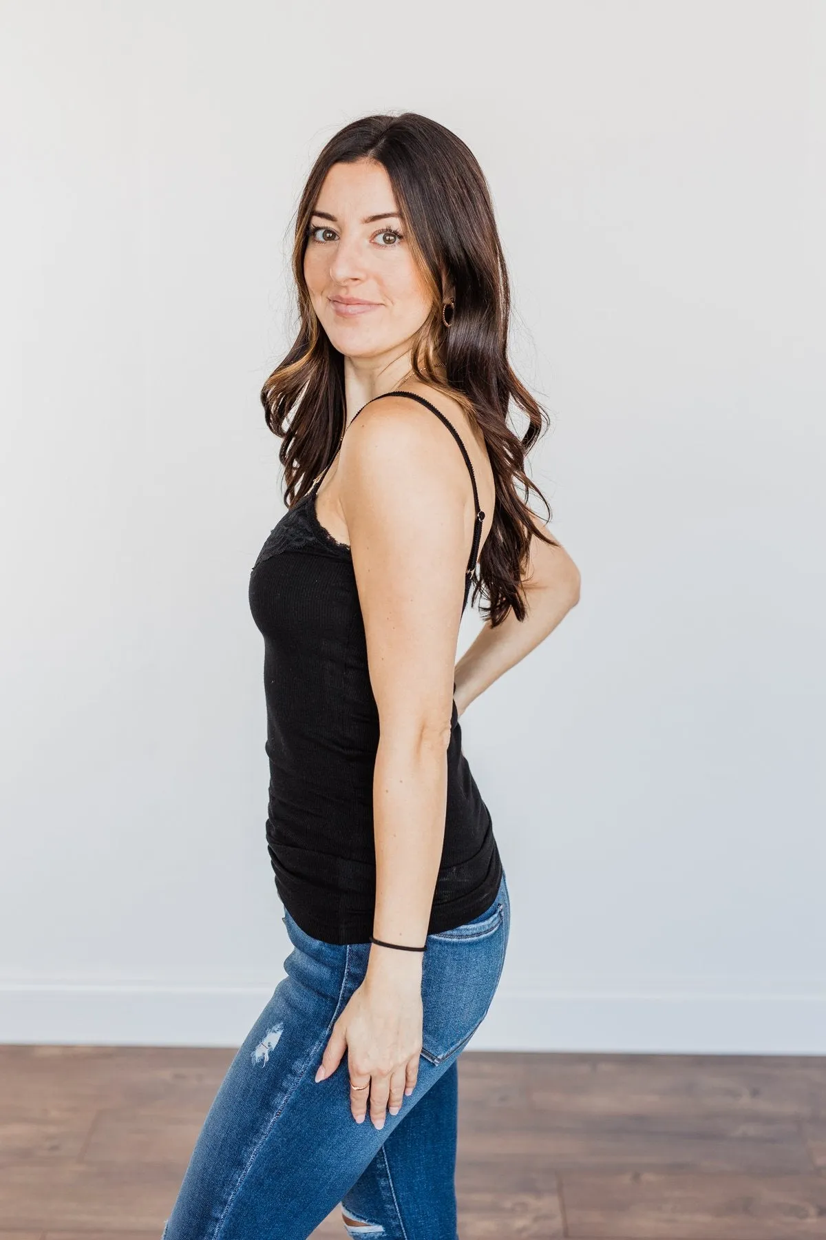 Pulse Basics Lace Trimmed Tank Top- Black