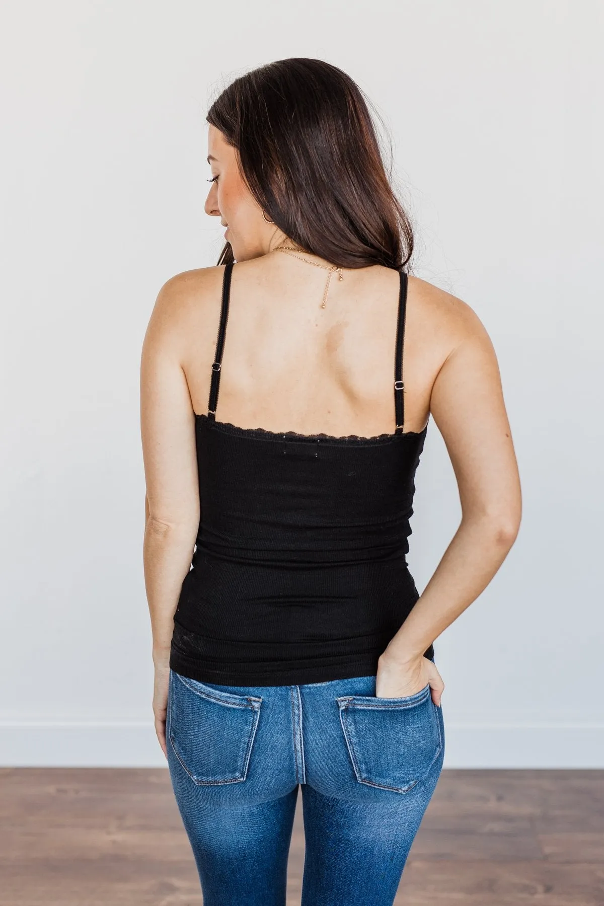 Pulse Basics Lace Trimmed Tank Top- Black