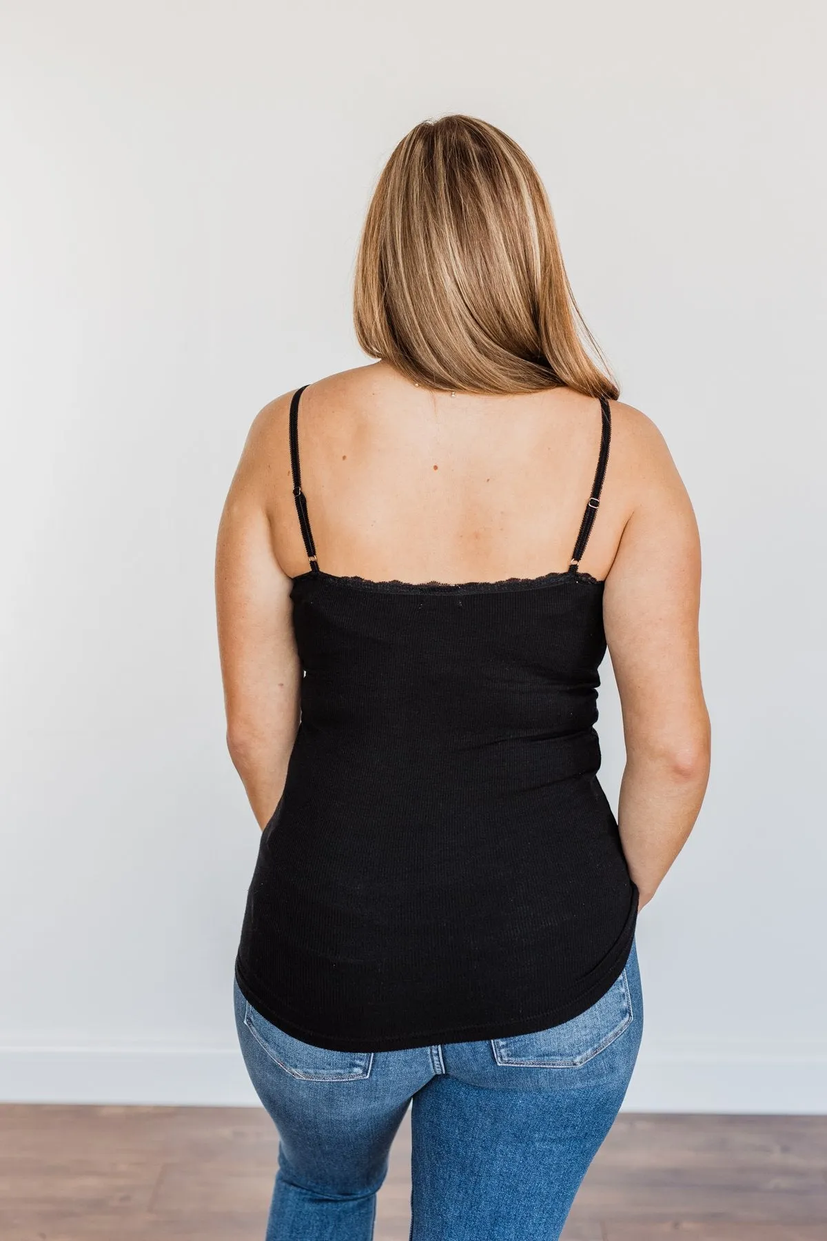 Pulse Basics Lace Trimmed Tank Top- Black
