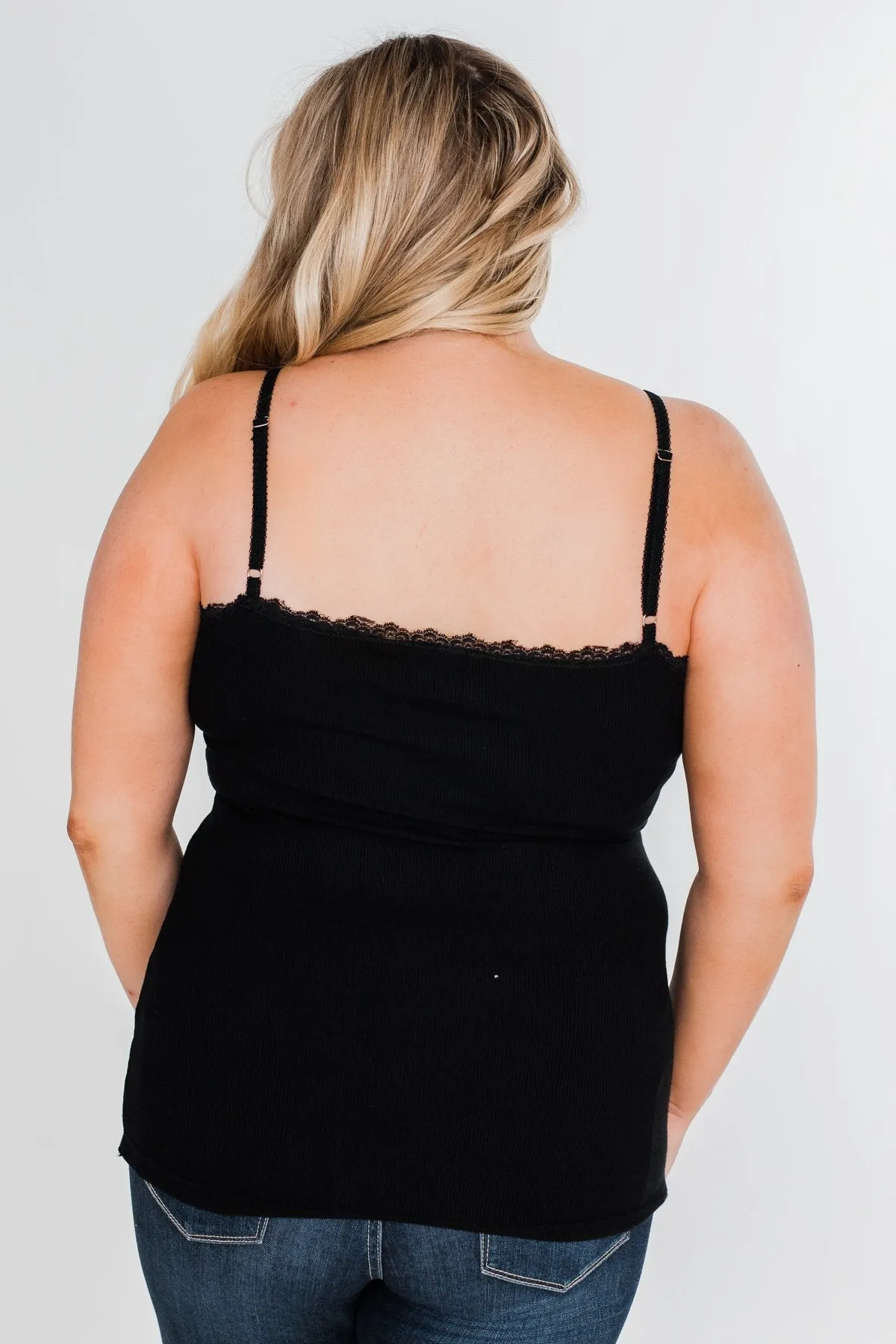Pulse Basics Lace Trimmed Tank Top- Black