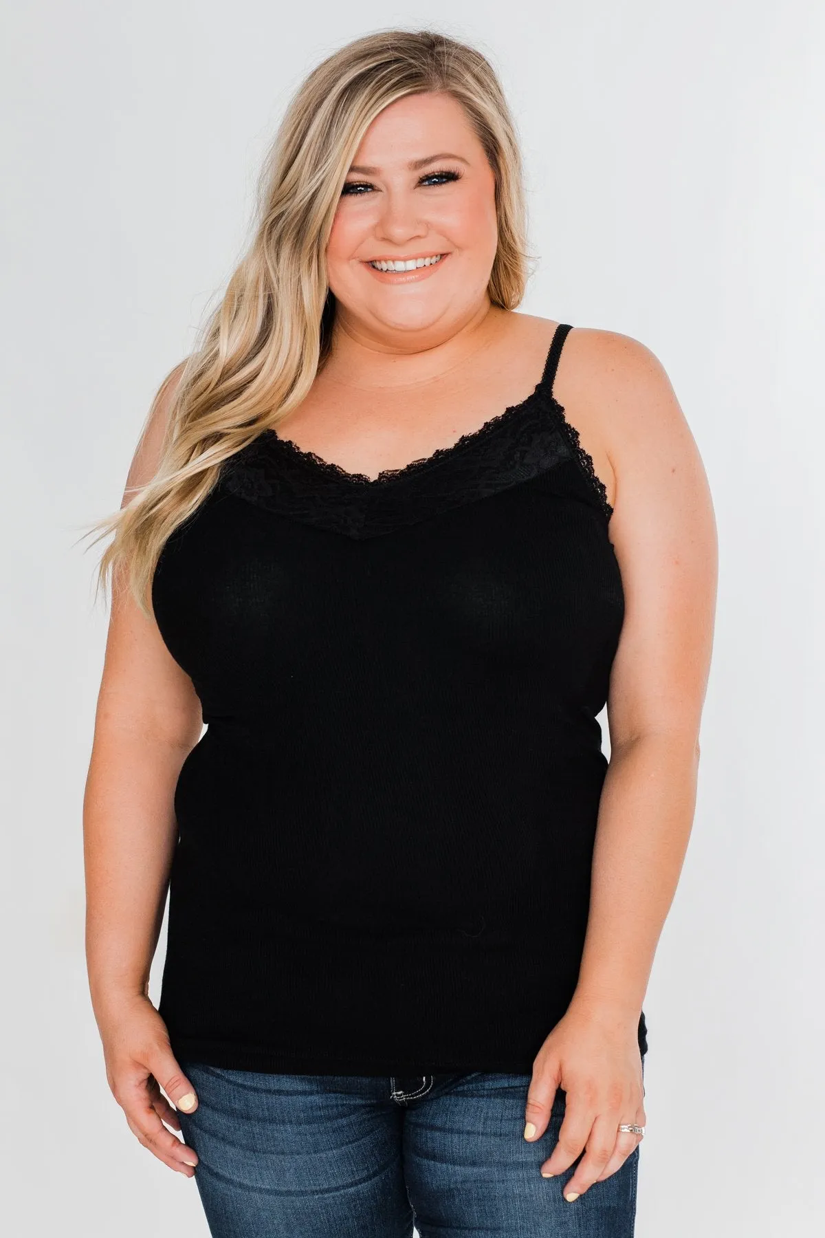 Pulse Basics Lace Trimmed Tank Top- Black