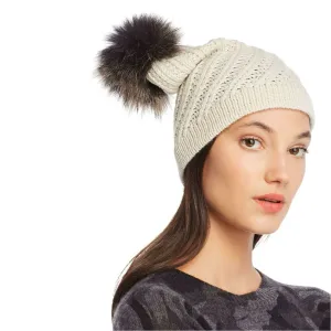 Raffaello Bettini Women's Raccoon Fur Pom-Pom Italy Cashmere Beanie