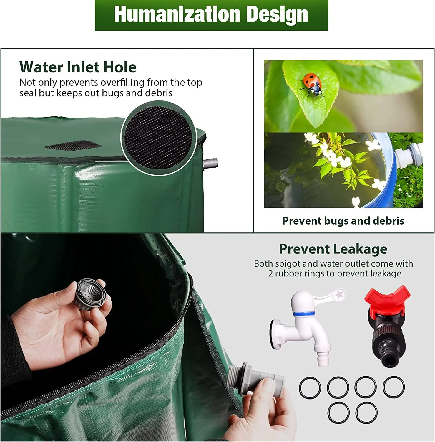 Rain Barrel Water Collector Rainwater Storage Container 100 Gallon, Green