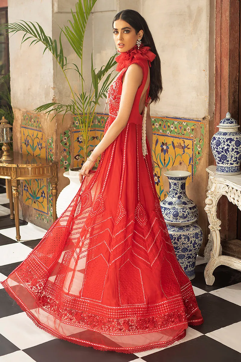 Red Chiffon Party Wear with Embroidery #Y2094