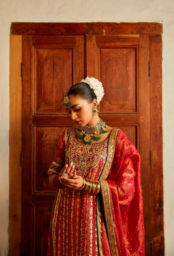 Red Pakistani Wedding Dress in Kameez Trouser Style