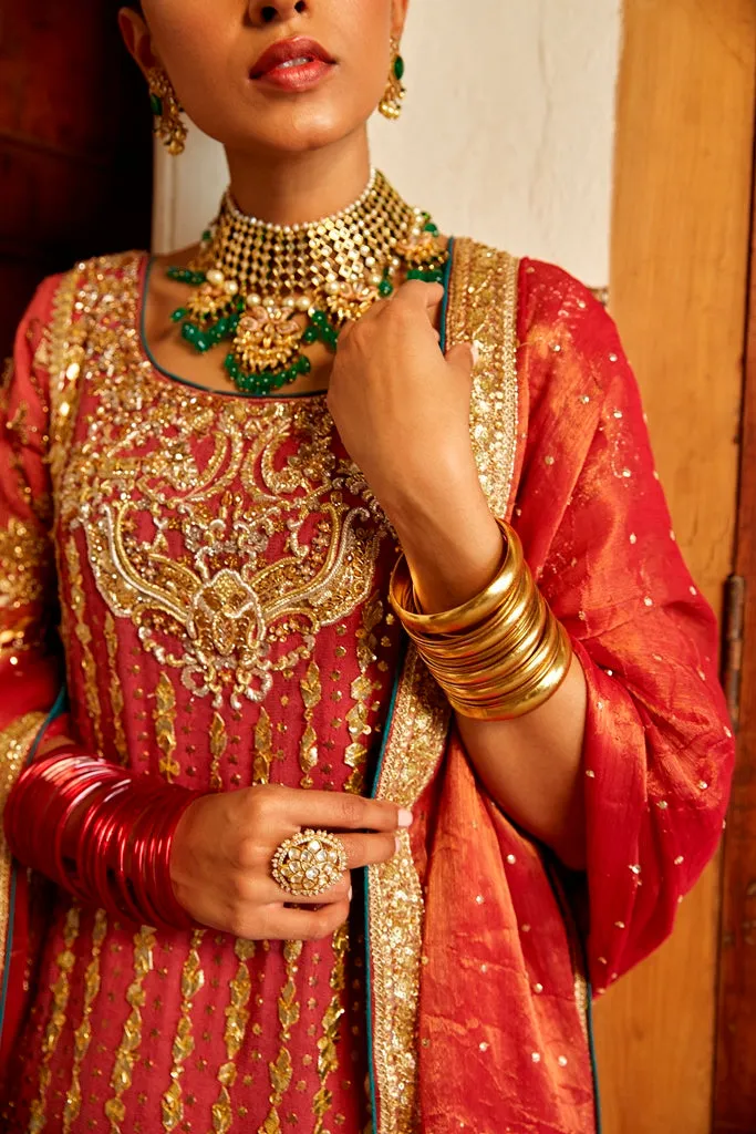 Red Pakistani Wedding Dress in Kameez Trouser Style