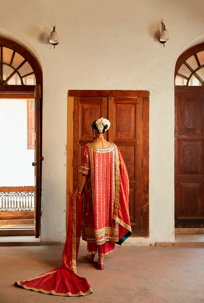 Red Pakistani Wedding Dress in Kameez Trouser Style