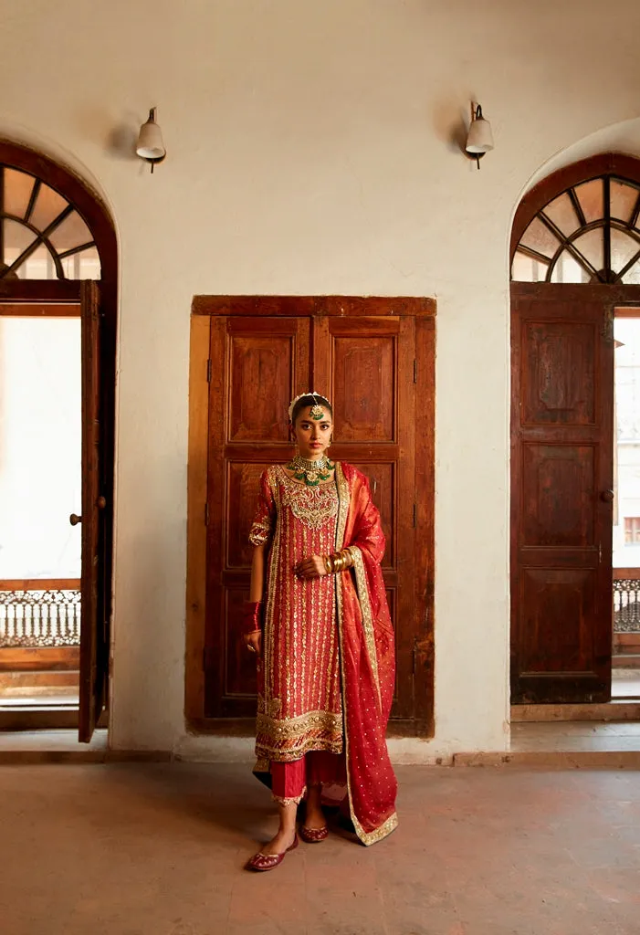 Red Pakistani Wedding Dress in Kameez Trouser Style