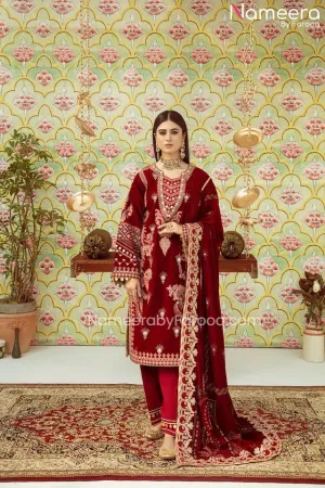 Red Velvet Salwar Kameez Pakistani Wedding Dress #PN33