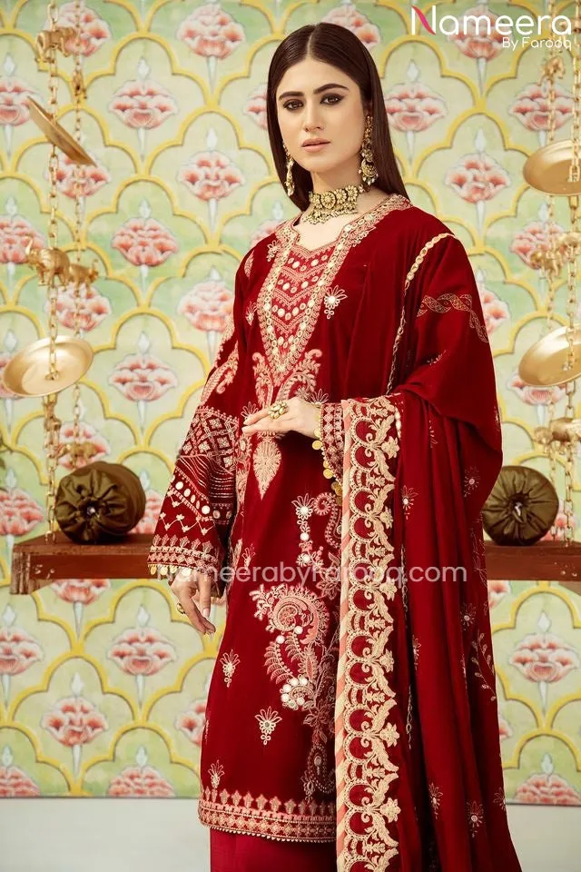 Red Velvet Salwar Kameez Pakistani Wedding Dress #PN33