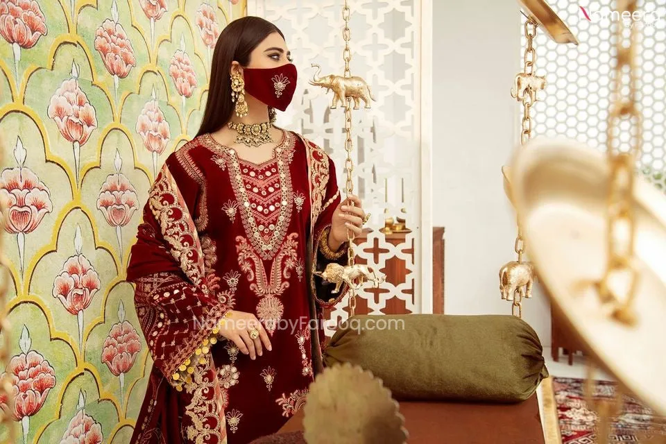 Red Velvet Salwar Kameez Pakistani Wedding Dress #PN33