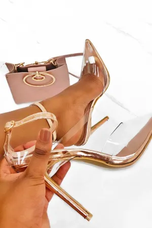 Rose Gold Clear Ankle Strap Pointed Court Shoe - Mycah