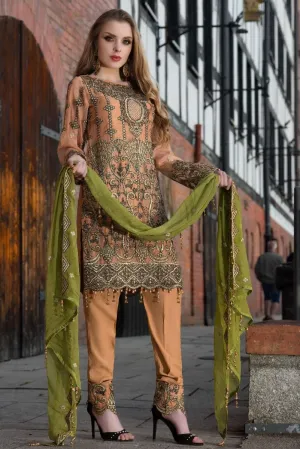 Sequins embroidered chiffon dress in dark peach color # P2313