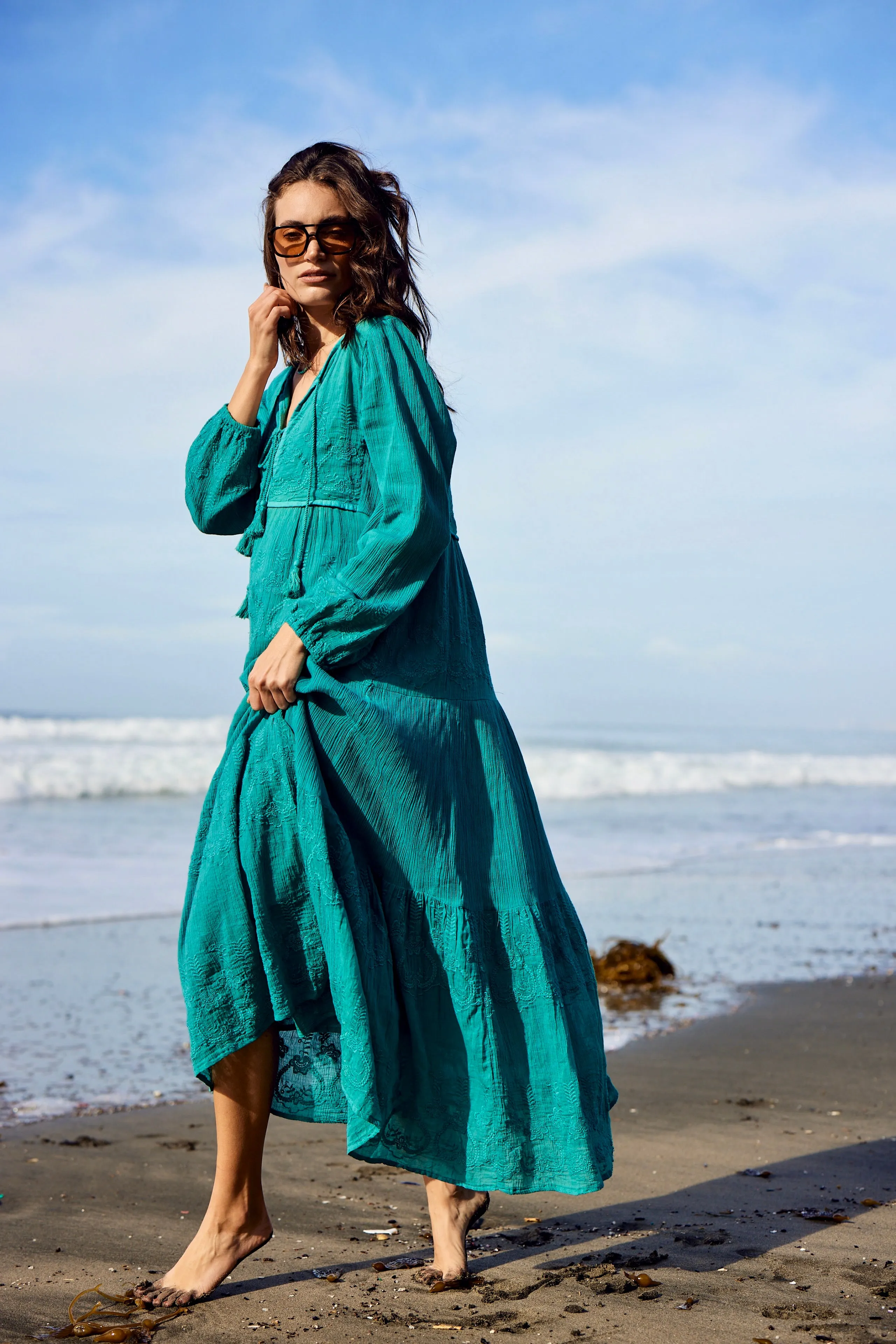 Serenity Embroidered Maxi Dress Teal