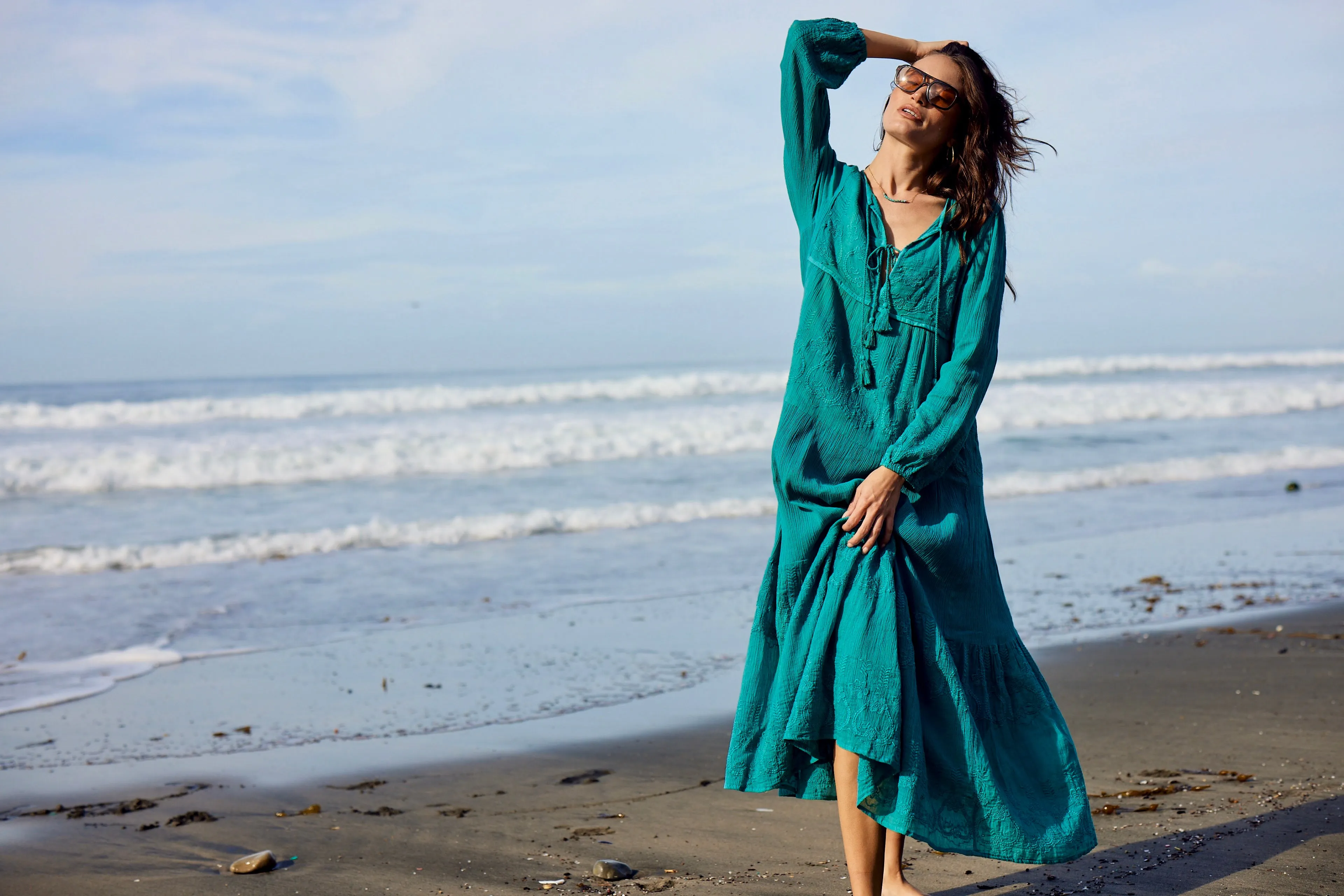 Serenity Embroidered Maxi Dress Teal