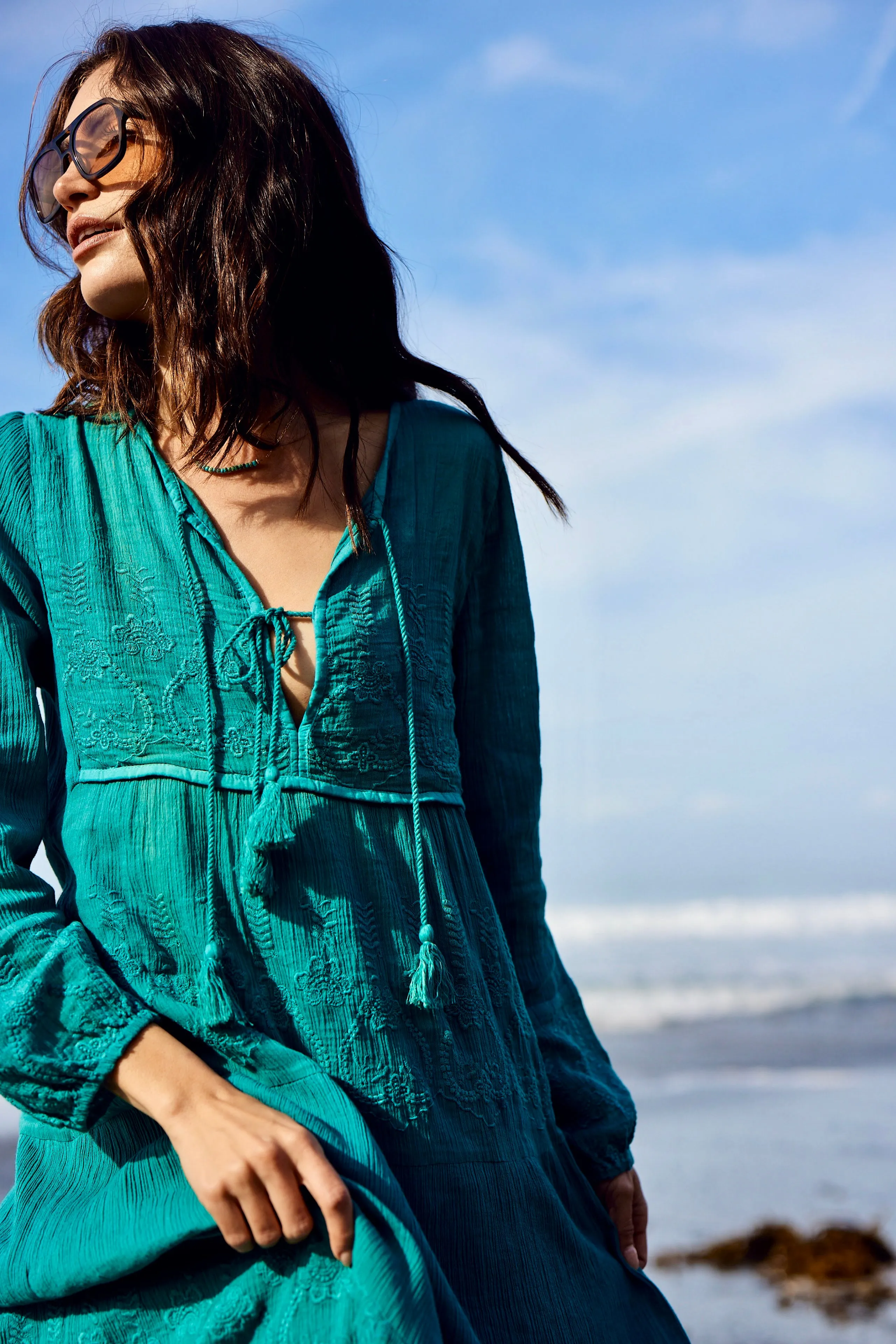 Serenity Embroidered Maxi Dress Teal