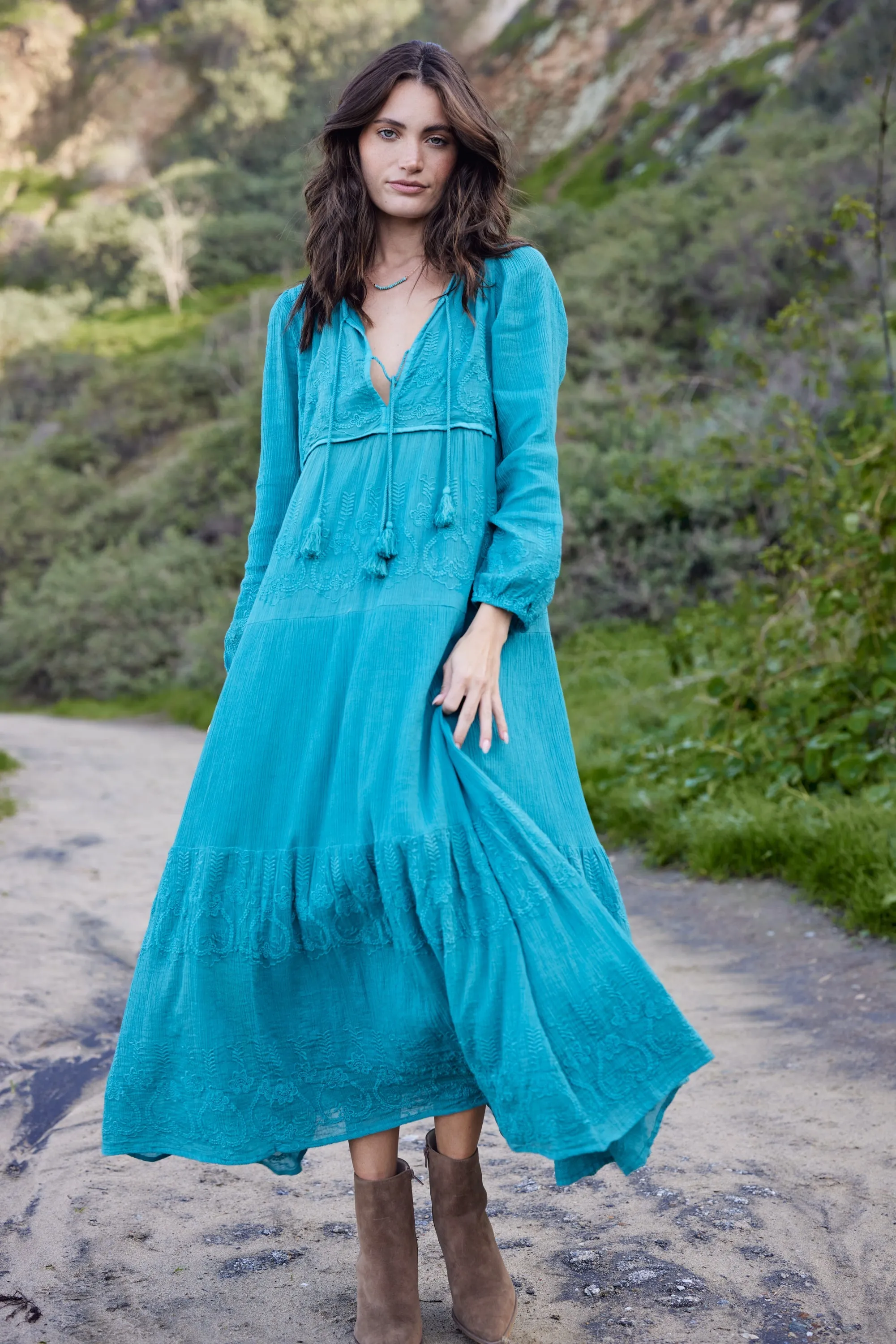 Serenity Embroidered Maxi Dress Teal