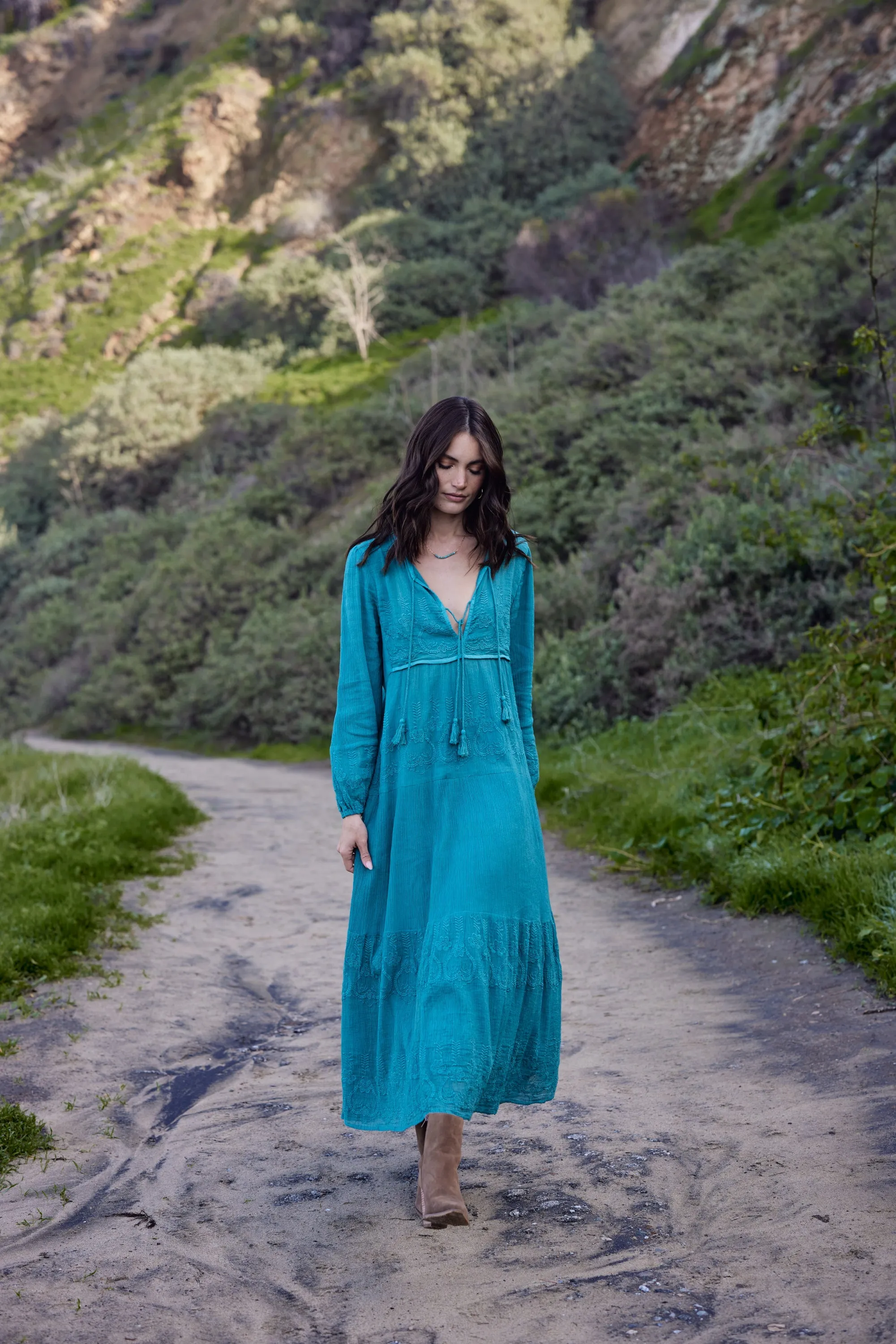 Serenity Embroidered Maxi Dress Teal
