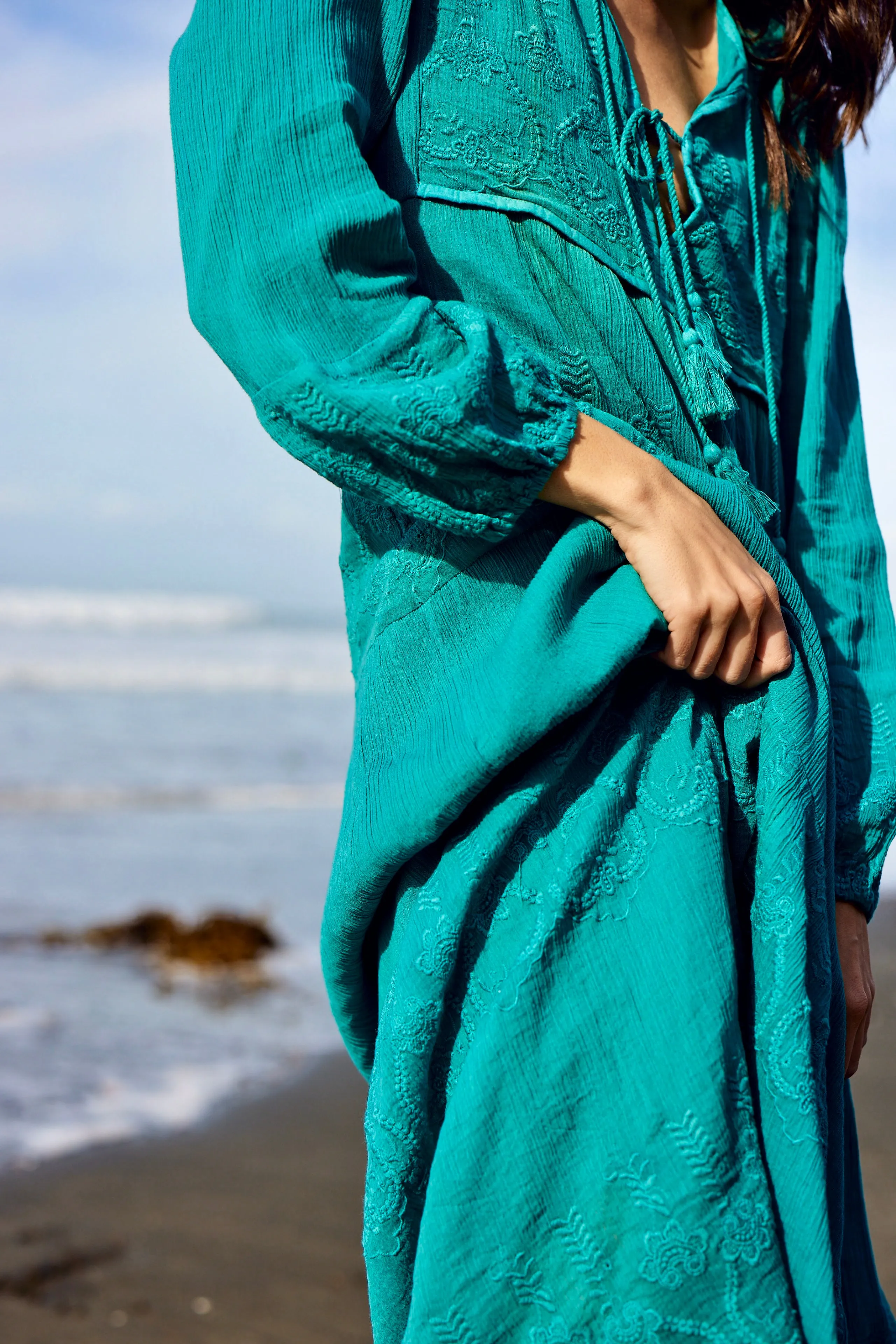 Serenity Embroidered Maxi Dress Teal