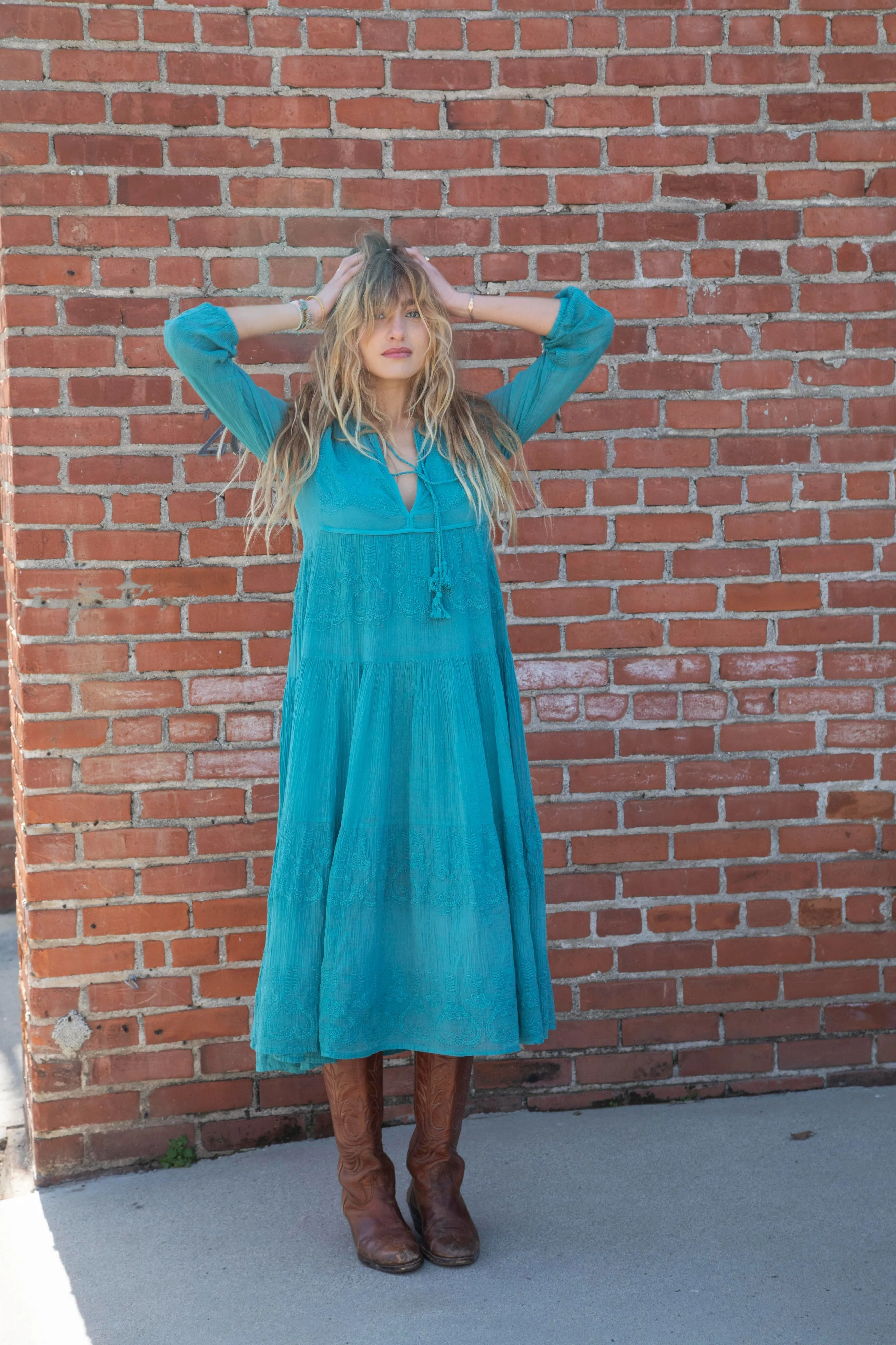 Serenity Embroidered Maxi Dress Teal