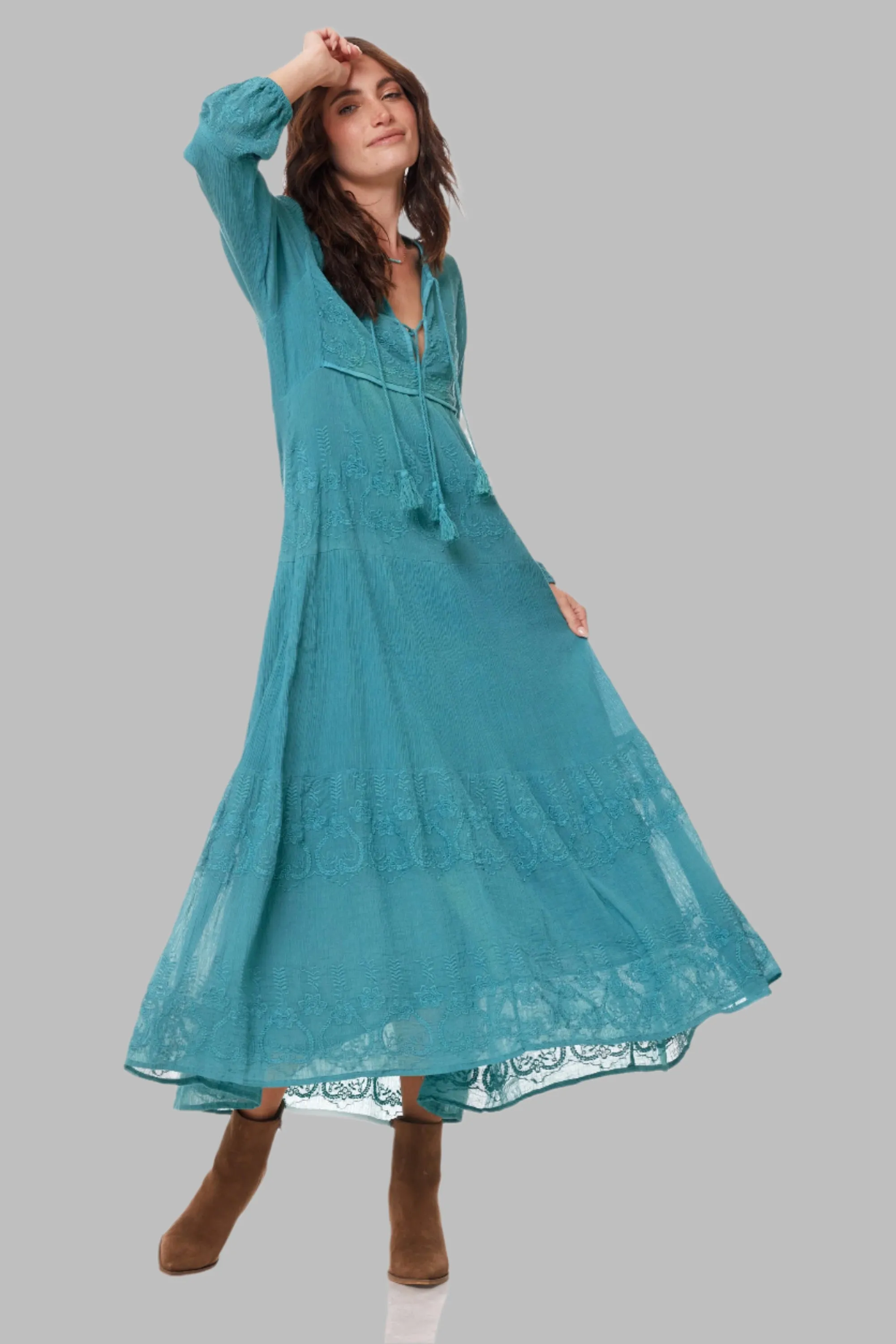 Serenity Embroidered Maxi Dress Teal