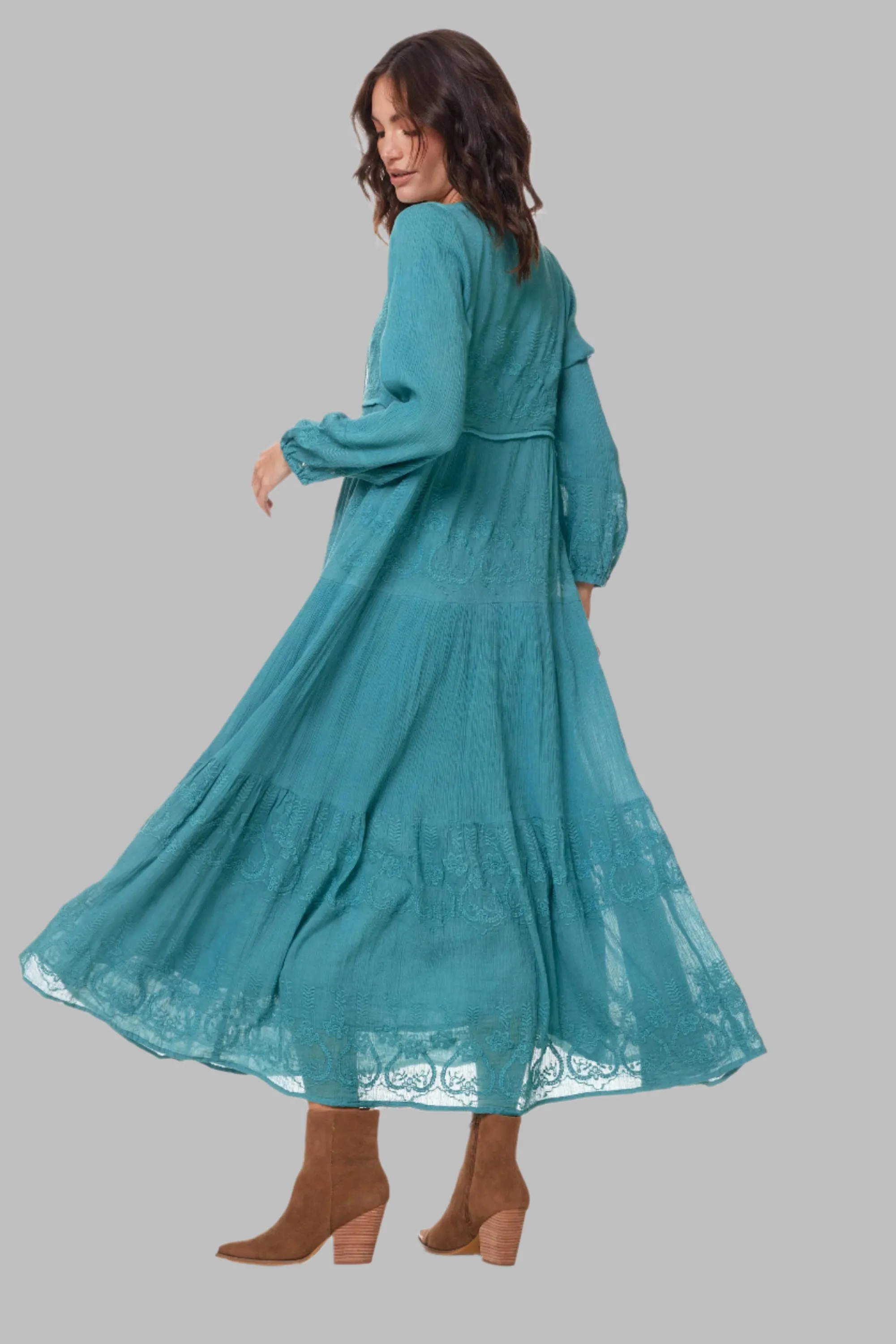 Serenity Embroidered Maxi Dress Teal