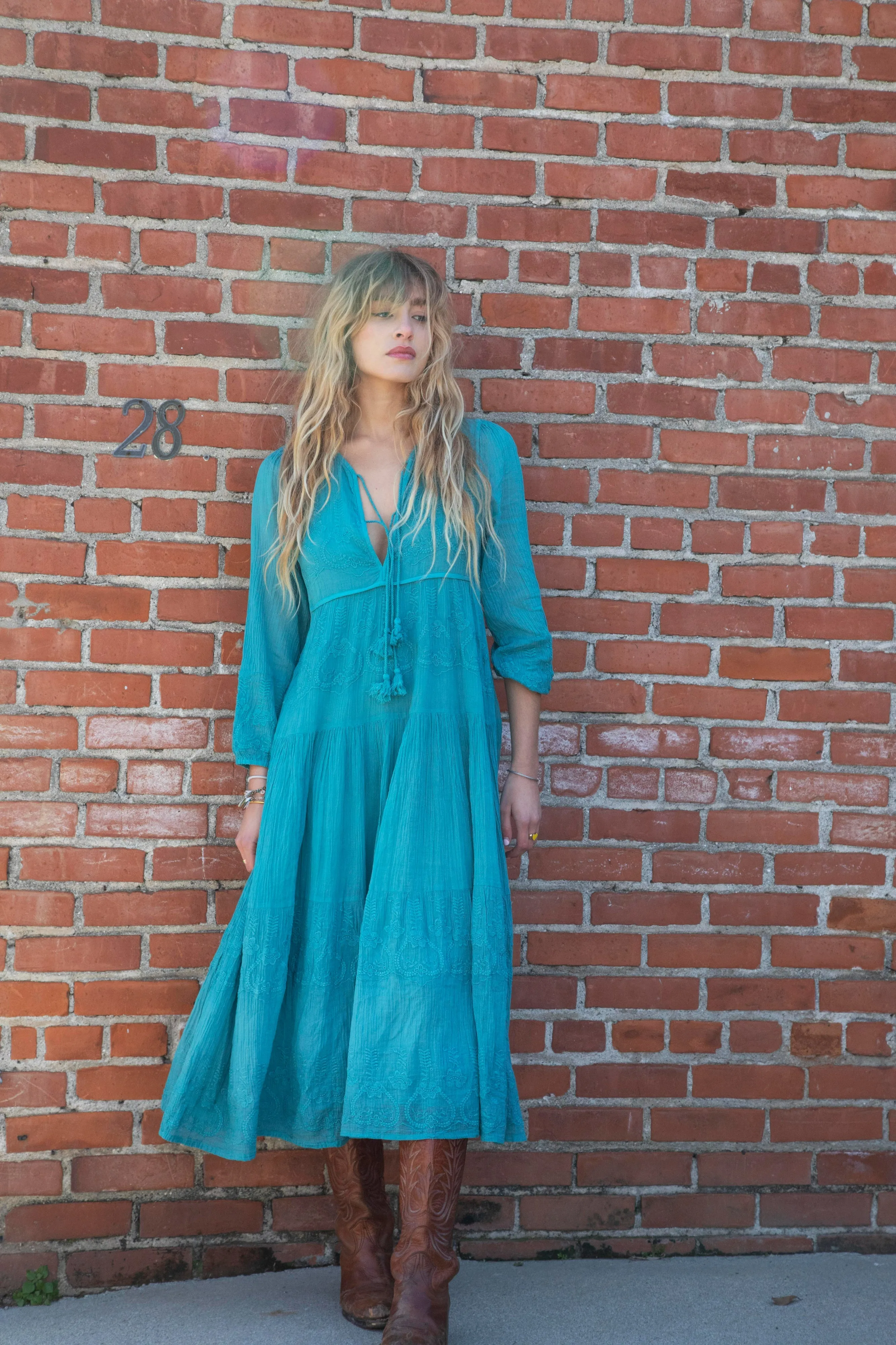 Serenity Embroidered Maxi Dress Teal
