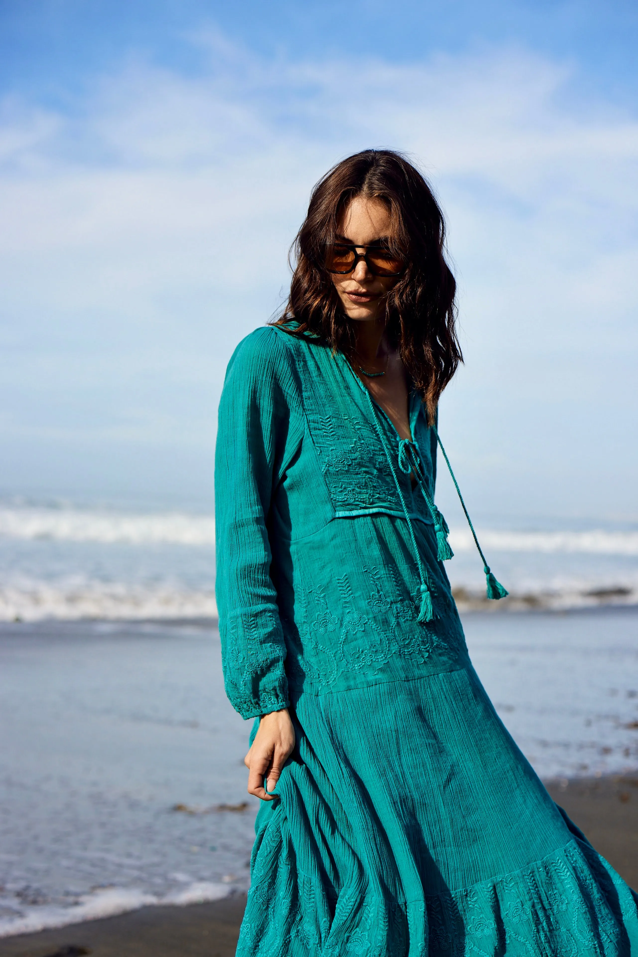 Serenity Embroidered Maxi Dress Teal