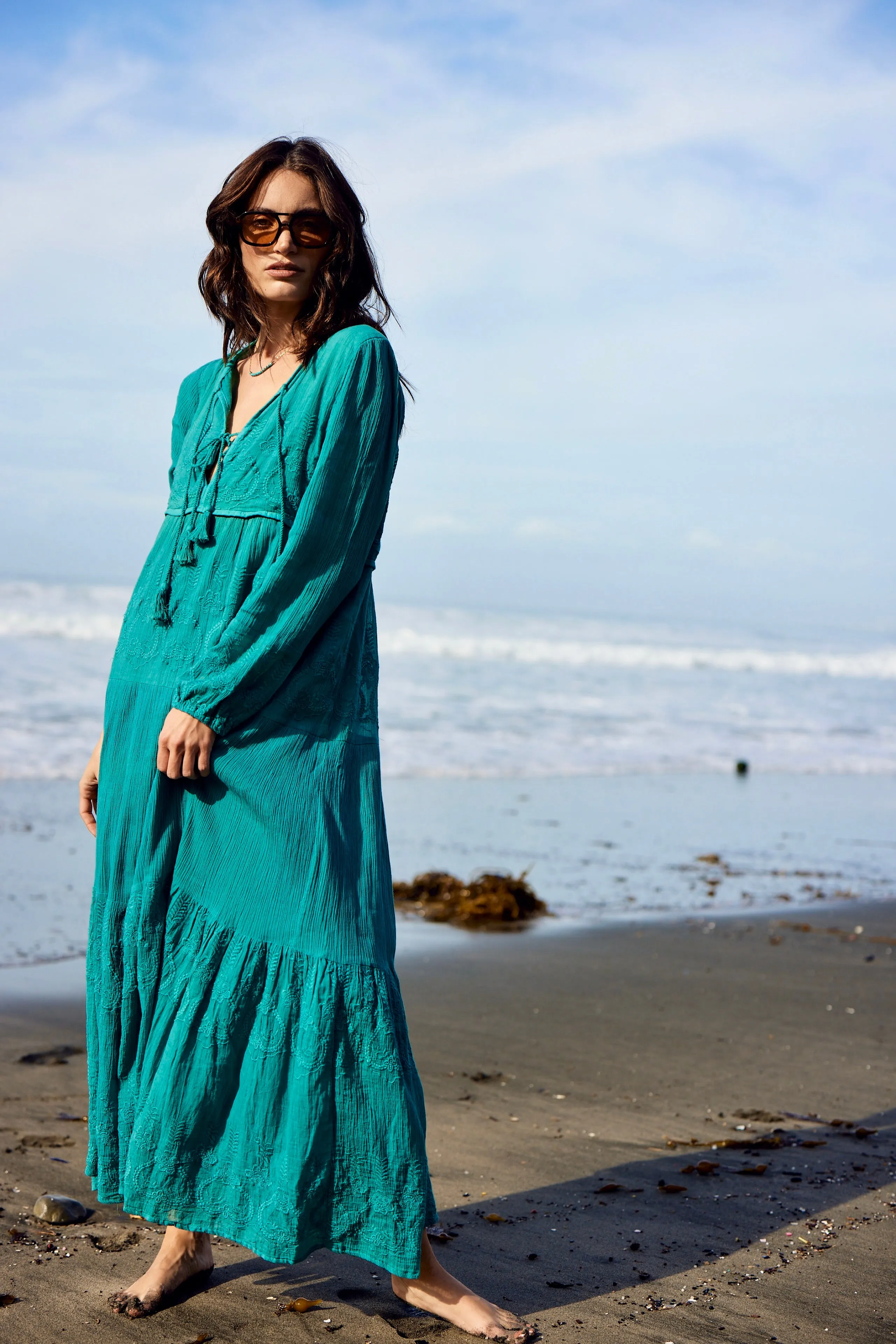 Serenity Embroidered Maxi Dress Teal
