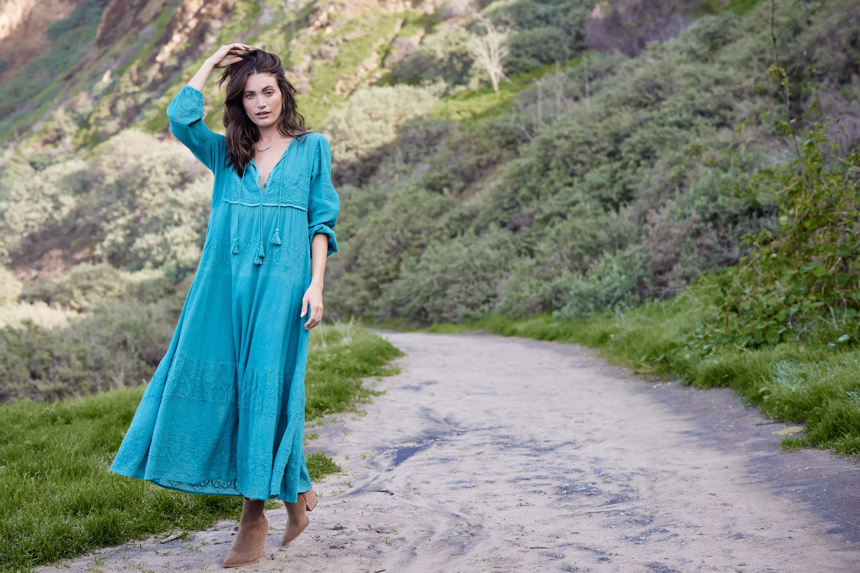 Serenity Embroidered Maxi Dress Teal